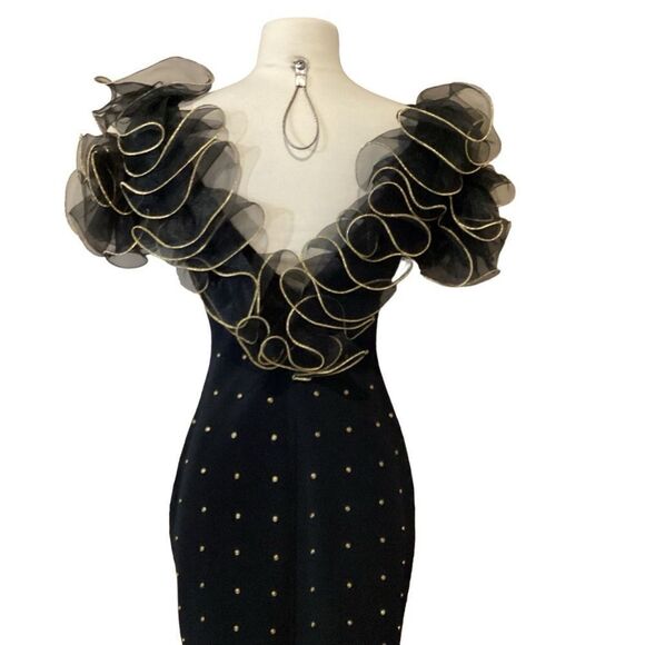 Tadashi Shoji Silk Puff Sleeve Black Body Con Party Dress Vintage ‘90s sz S - Picture 4 of 9